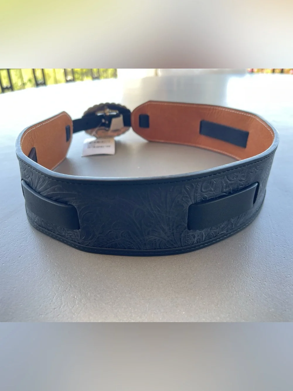 NEW STETSON & THE GREAT. The Tooled Waist Belt in Black with Silver Size M